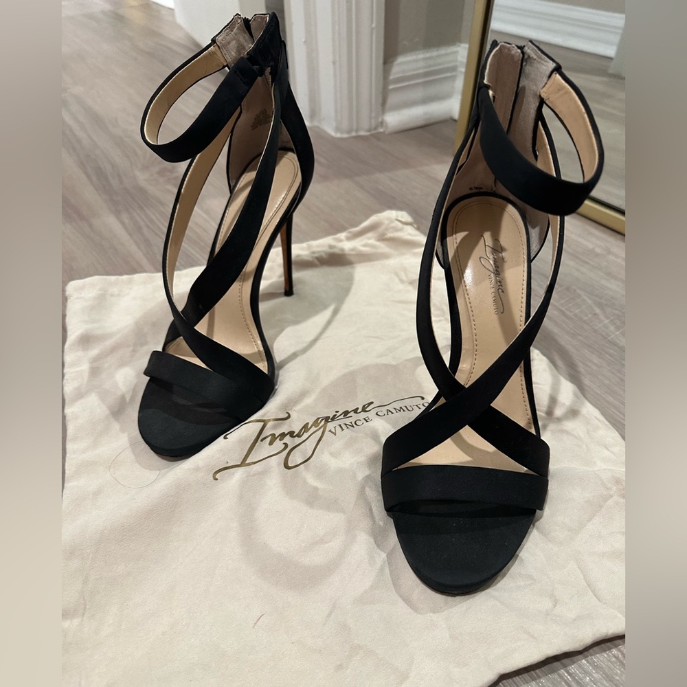Vince Camuto Black Satin Heel. Size 8.